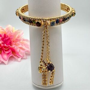 Jeweled Rhinestone Indian Latkan Bangle Bracelet Tassel Bollywood Gold Tone